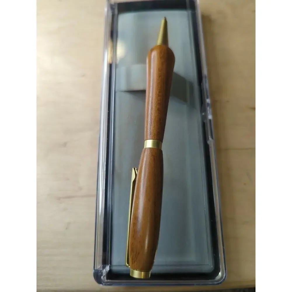 Hand Turned Slimline Twist Pen‎ Satin Gold Finish White Oak Body